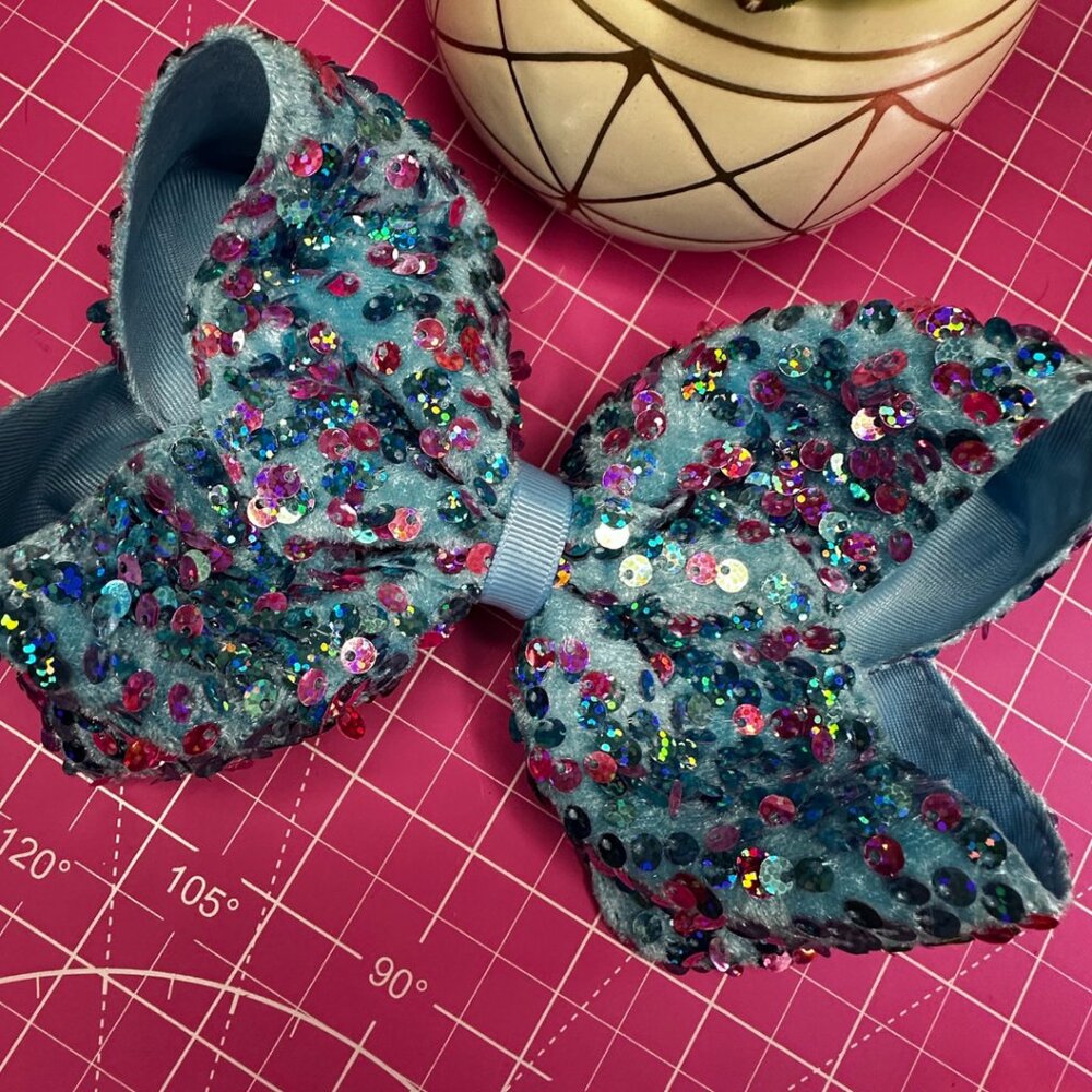Sparkly Blue Sequin Hair Bow for Girls – Large Glitter Bow with Alligator Clip,